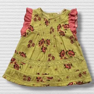 Matilda Jane Bliss Top 4T Green Floral Lace Pink Ruffle Sleeves Paint by Numbers